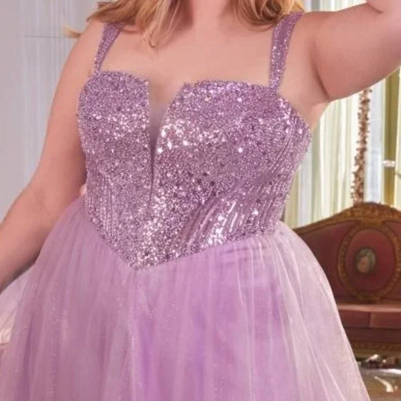 NEW FORMAL SLEEVELESS PLUS SIZE A-LINE TULLE GOWN EMBROIDERED W/ SEQUINS CD0217C